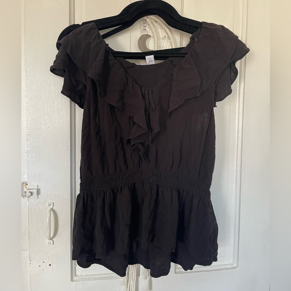 Old Navy Women’s Black Waist-Defined Ruffled Top